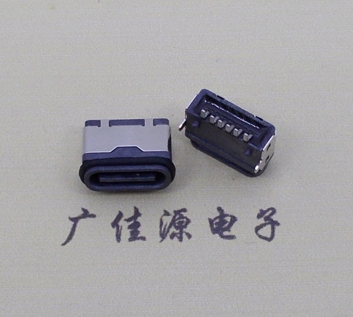 卧式防水type c6p母座板上型两脚插板端子贴板带定位柱